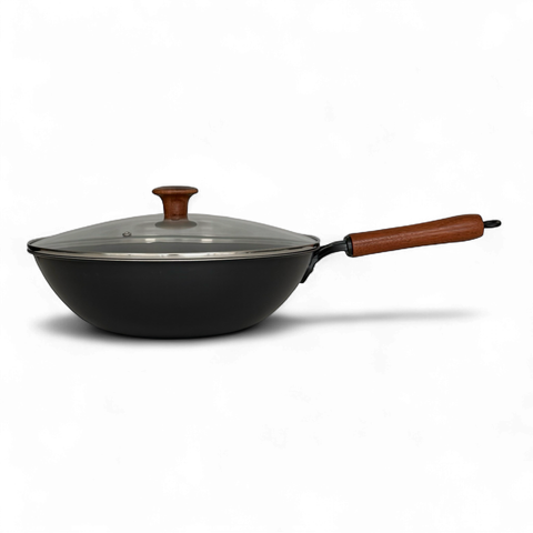 Rust-Resistant Tri-ply Stir-Fry Wok with Glass Lid 32cm