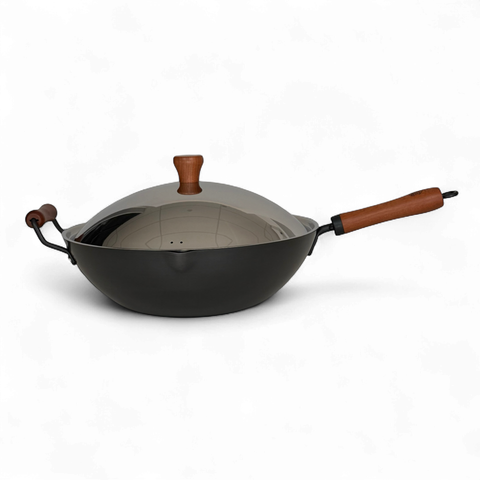 Rust-Resistant Lightweight Iron Wok with Steel Lid 36cm