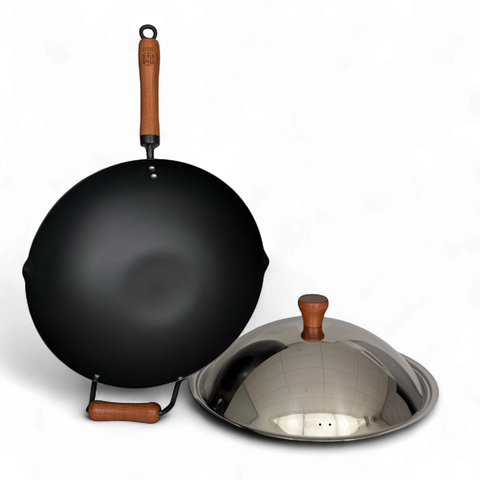 Rust-Resistant Lightweight Iron Wok with Steel Lid 33cm