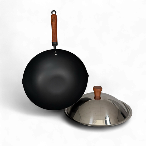 Rust-Resistant Lightweight Iron Wok with Steel Lid 30cm