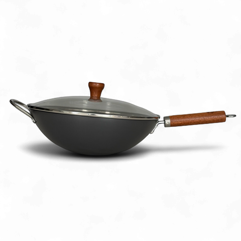 Rust-Resistant Round-Bottom Stir-Fry Wok with Glass Lid 33cm