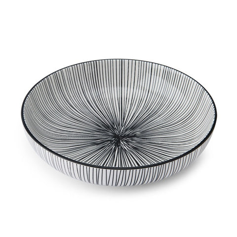 Glazed Stoneware Coupe Bowl, Black Stripe, 21x5cm, Labelled