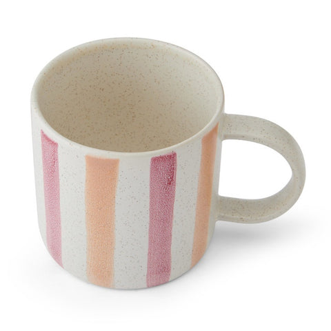 Stoneware Mug, Pink and Red Stripe, 380ml, Labelled