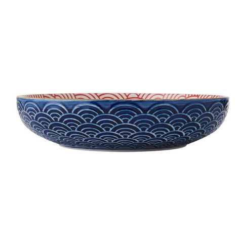 Glazed Stoneware Coupe Bowl, Blue Arc, 21x5cm, Labelled