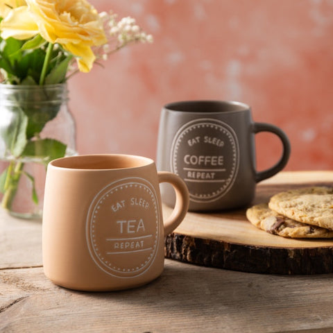 Stoneware Mug, Eat Sleep Coffee, 400ml, Labelled
