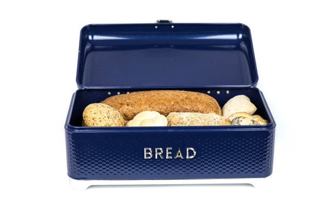 Lovello Textured Bread Bin, Midnight Navy, 42x22x19cm, Tagged