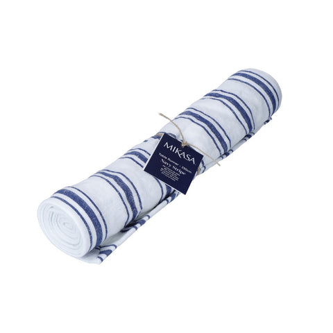 Cotton Linen Table Runner Navy Stripe 230 x 33cm