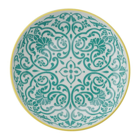Glazed Stoneware Coupe Bowl, Yellow and Blue Geometric, 21x5cm, Labelled