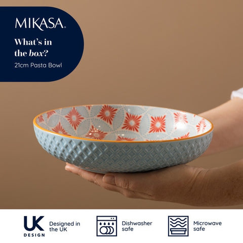Glazed Stoneware Coupe Bowl, Blue Mosaic, 21x5cm, Labelled