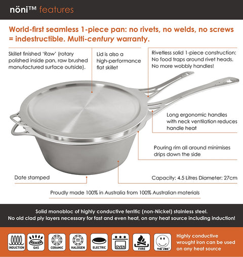 Noni 4.5L Saucepan + 27cm Skillet Lid Set