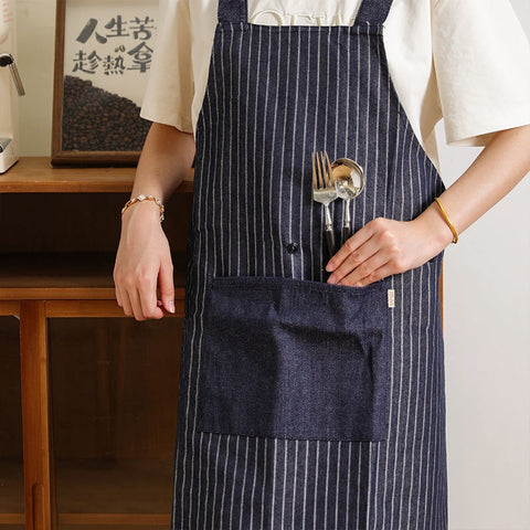 Dynasty Cross-Back No-Tie Apron - Striped