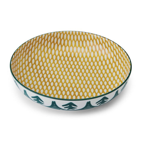 Glazed Stoneware Coupe Bowl, Green Leaf, 21x5cm, Labelled