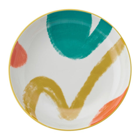 Glazed Stoneware Coupe Bowl, Yellow Abstract, 21x5cm, Labelled