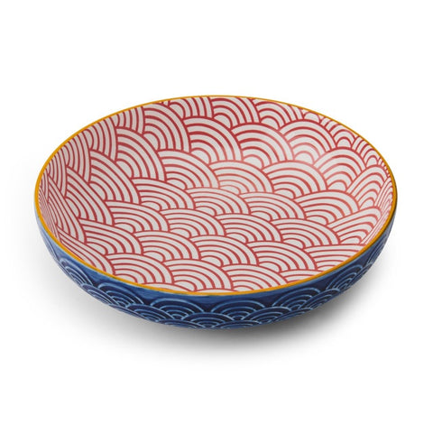 Glazed Stoneware Coupe Bowl, Blue Arc, 21x5cm, Labelled
