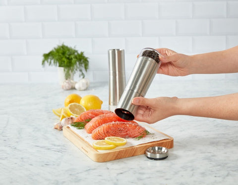 Salt and Pepper Grinders, Set of Two, Stainless Steel, Boxed