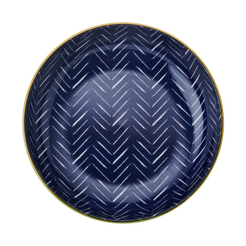 Glazed Stoneware Coupe Bowl, Indigo Chevron, 21x5cm, Labelled
