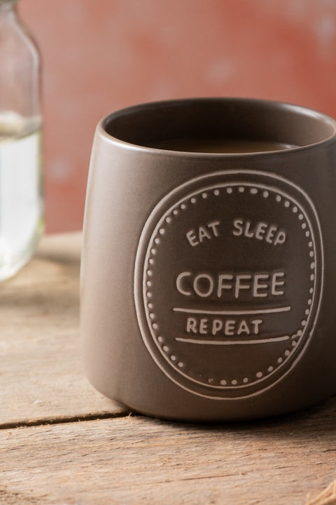 Stoneware Mug, Eat Sleep Coffee, 400ml, Labelled