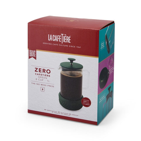 Zero Glass Cafetière, Eight Cup, 1 Litre, Green, Gift Boxed