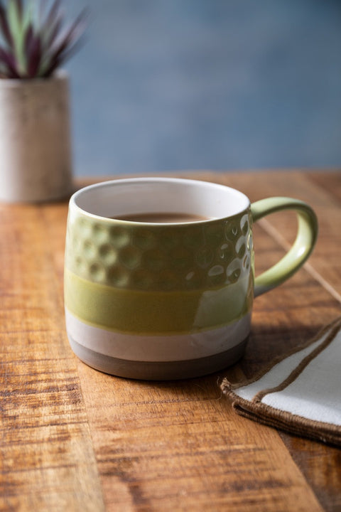 Stoneware Mug, Textured Ombre Green, 320ml, Labelled