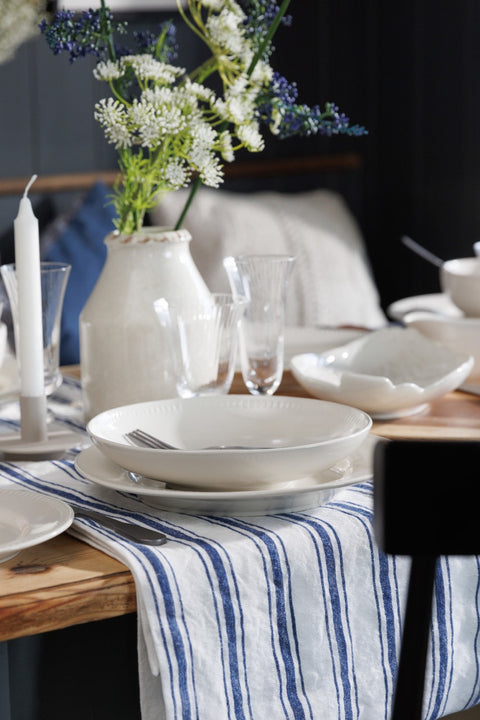 Cotton Linen Table Runner Navy Stripe 230 x 33cm