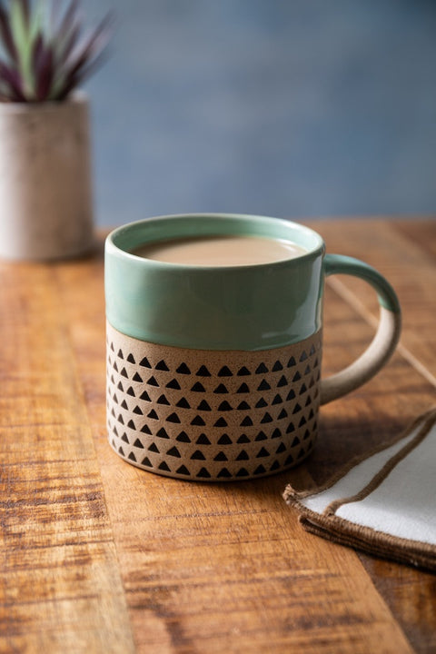 Stoneware Mug, Green Glaze, 390ml, Labelled