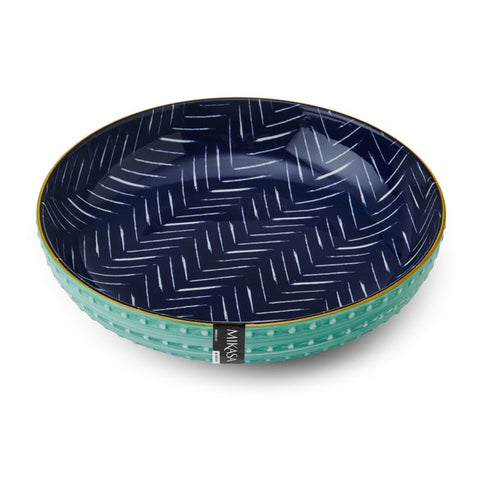 Glazed Stoneware Coupe Bowl, Indigo Chevron, 21x5cm, Labelled