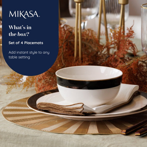 Round Placemat 4pc Set - Gold PVC - 38cm dia