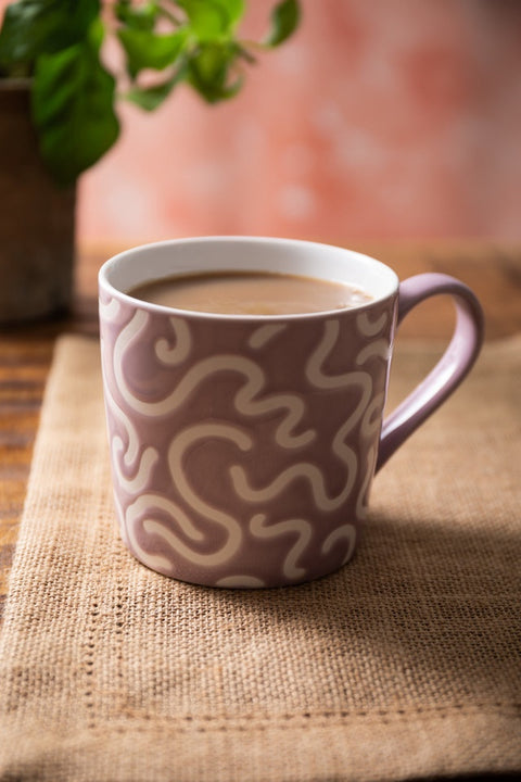 Stoneware Mug, Pink Swirl, 360ml, Labelled