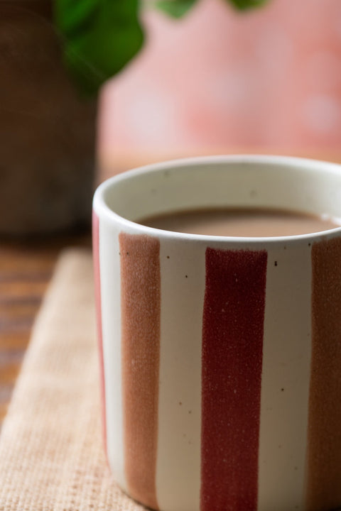 Stoneware Mug, Pink and Red Stripe, 380ml, Labelled