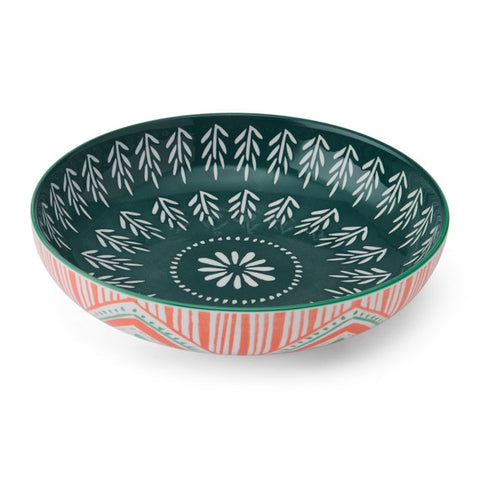 Glazed Stoneware Coupe Bowl, Folk, 21x5cm, Labelled