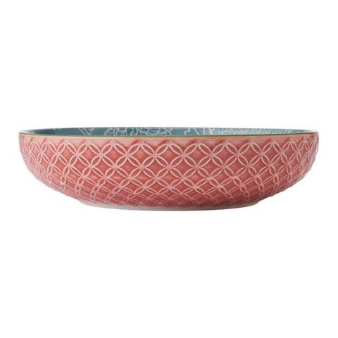 Glazed Stoneware Coupe Bowl, Geometric Leaf, 21x5cm, Labelled
