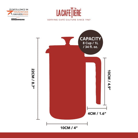 Pisa Cafetiere 8 Cup 1.0L Pink