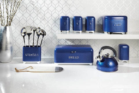 Lovello Textured Bread Bin, Midnight Navy, 42x22x19cm, Tagged