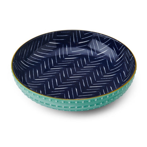 Glazed Stoneware Coupe Bowl, Indigo Chevron, 21x5cm, Labelled