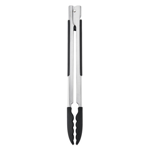 Silicone Tipped Side Locking Tongs, Onyx Black, 30cm, Carded