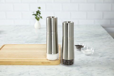 Salt and Pepper Grinders, Set of Two, Stainless Steel, Boxed