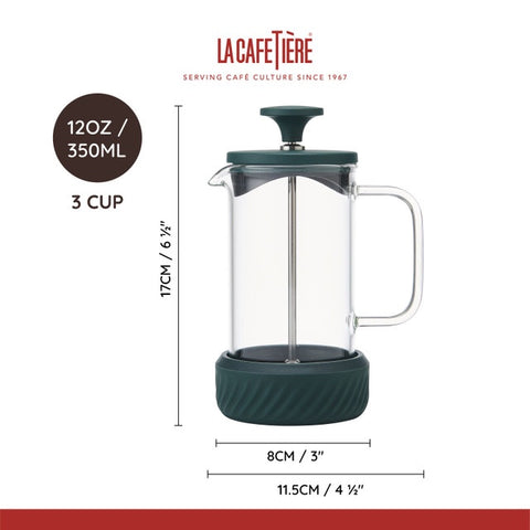 Zero Glass Cafetière, Three Cup, 350ml, Green, Gift Boxed