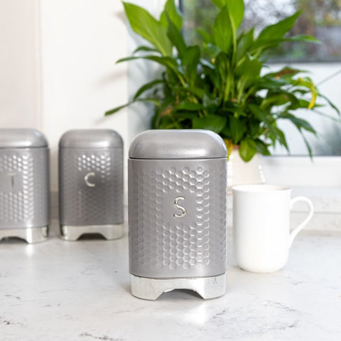 Lovello Textured Sugar Canister, Shadow Grey, 11x19cm, Gift Tagged