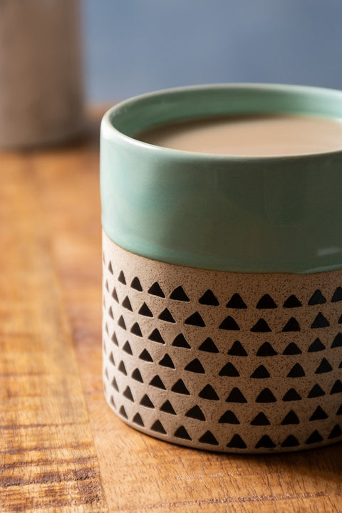 Stoneware Mug, Green Glaze, 390ml, Labelled